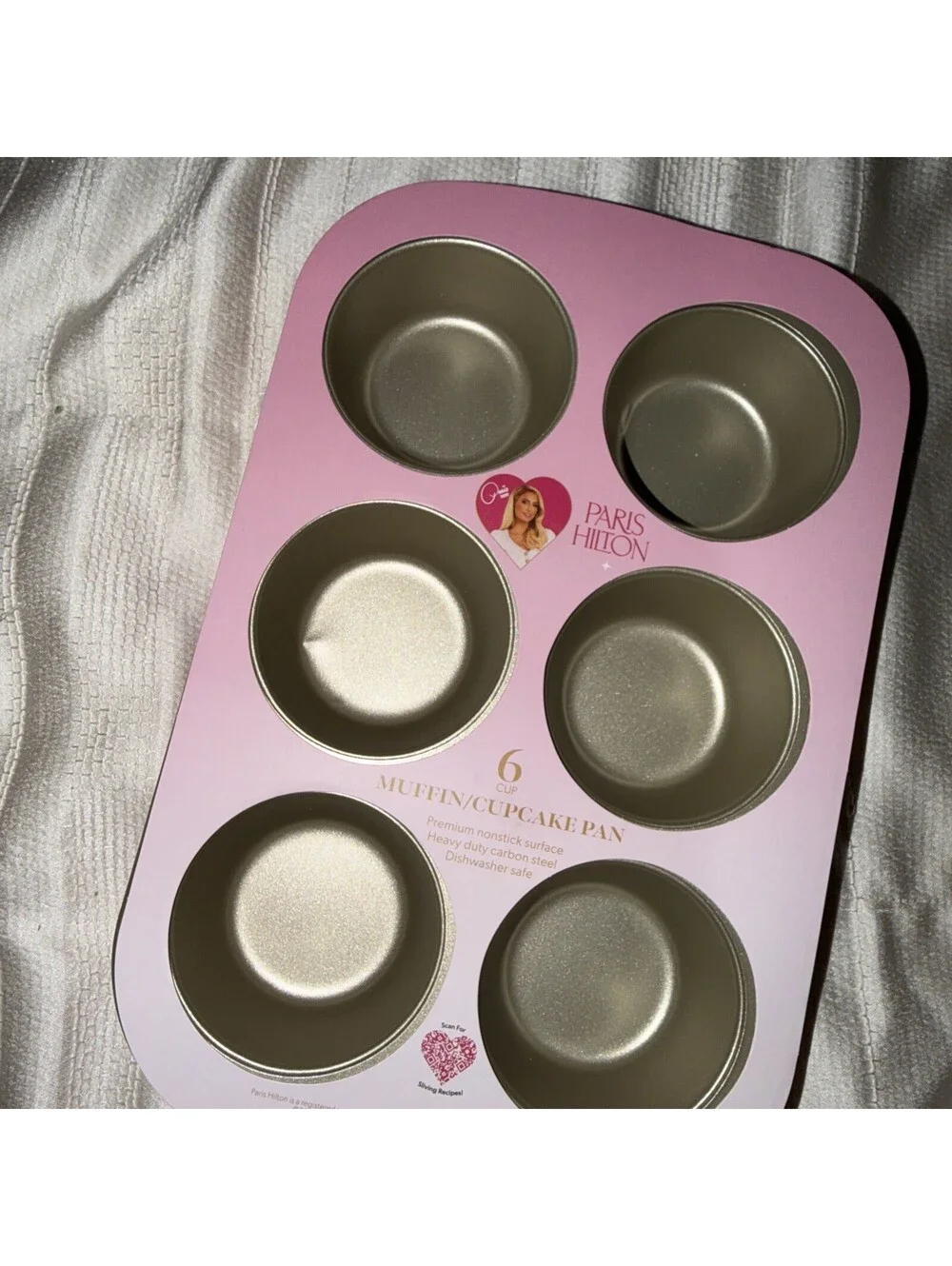 Paris Hilton 6-Cup Muffin Pan Nonstick Heavy Duty Carbon Steel Cupcake